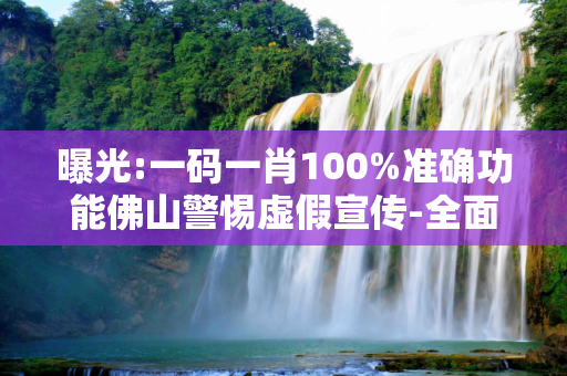 曝光:一码一肖100%准确功能佛山警惕虚假宣传-全面释义